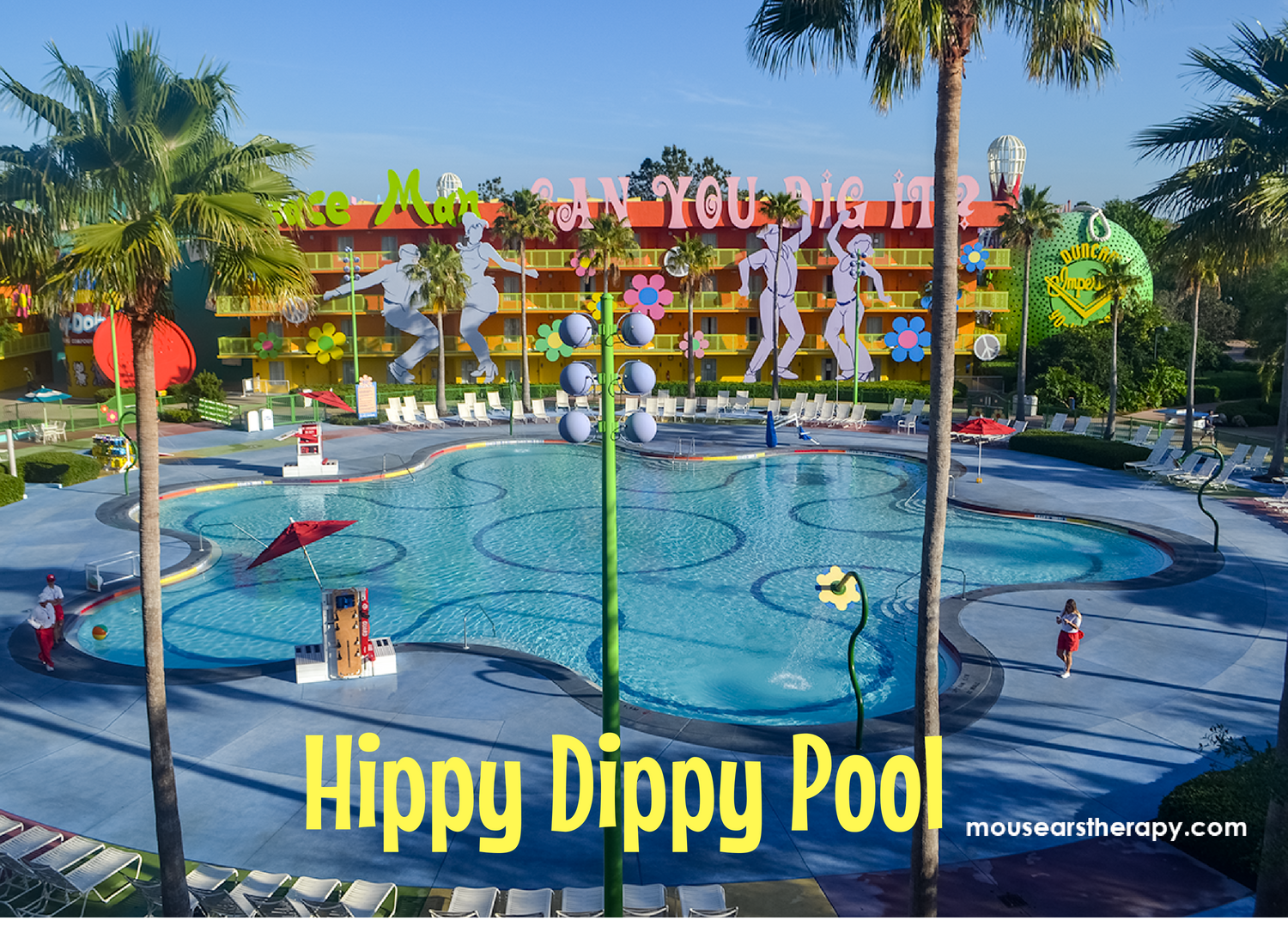 View of Hippy Dippy main pool at Pop Century from 4th floor balcony. 