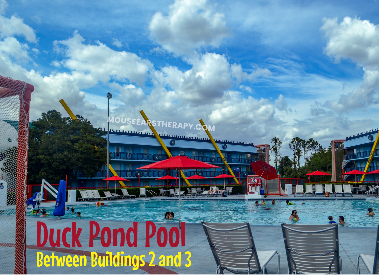 View of the Duck Pond Pool between the Mighty Ducks buildings 2 and 3. 