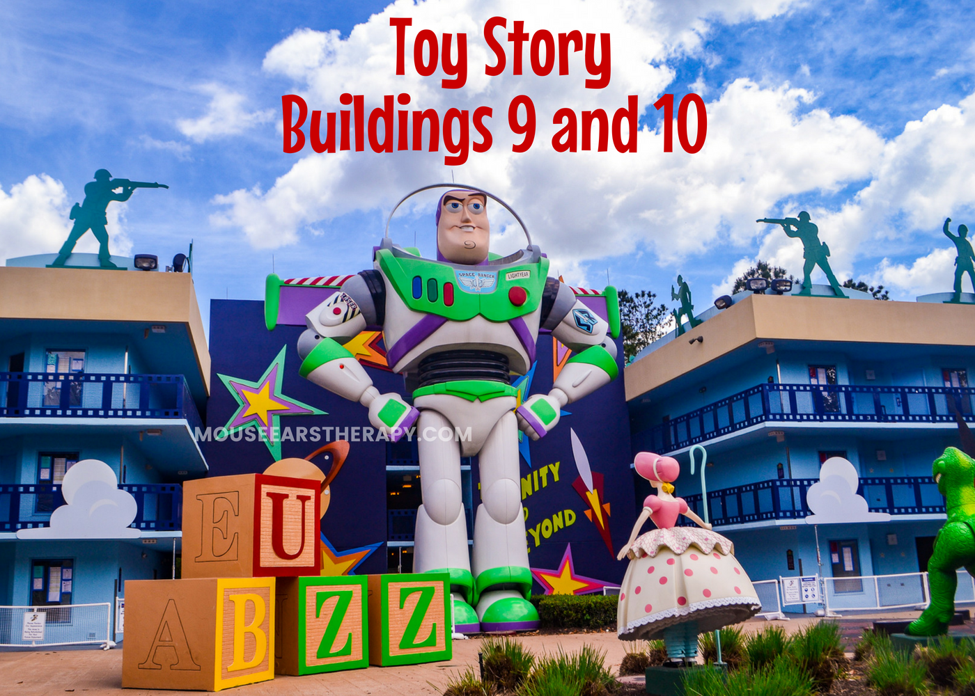 View of Toy Story Buildings 9 and 10 at All Star Movies value resort. 
