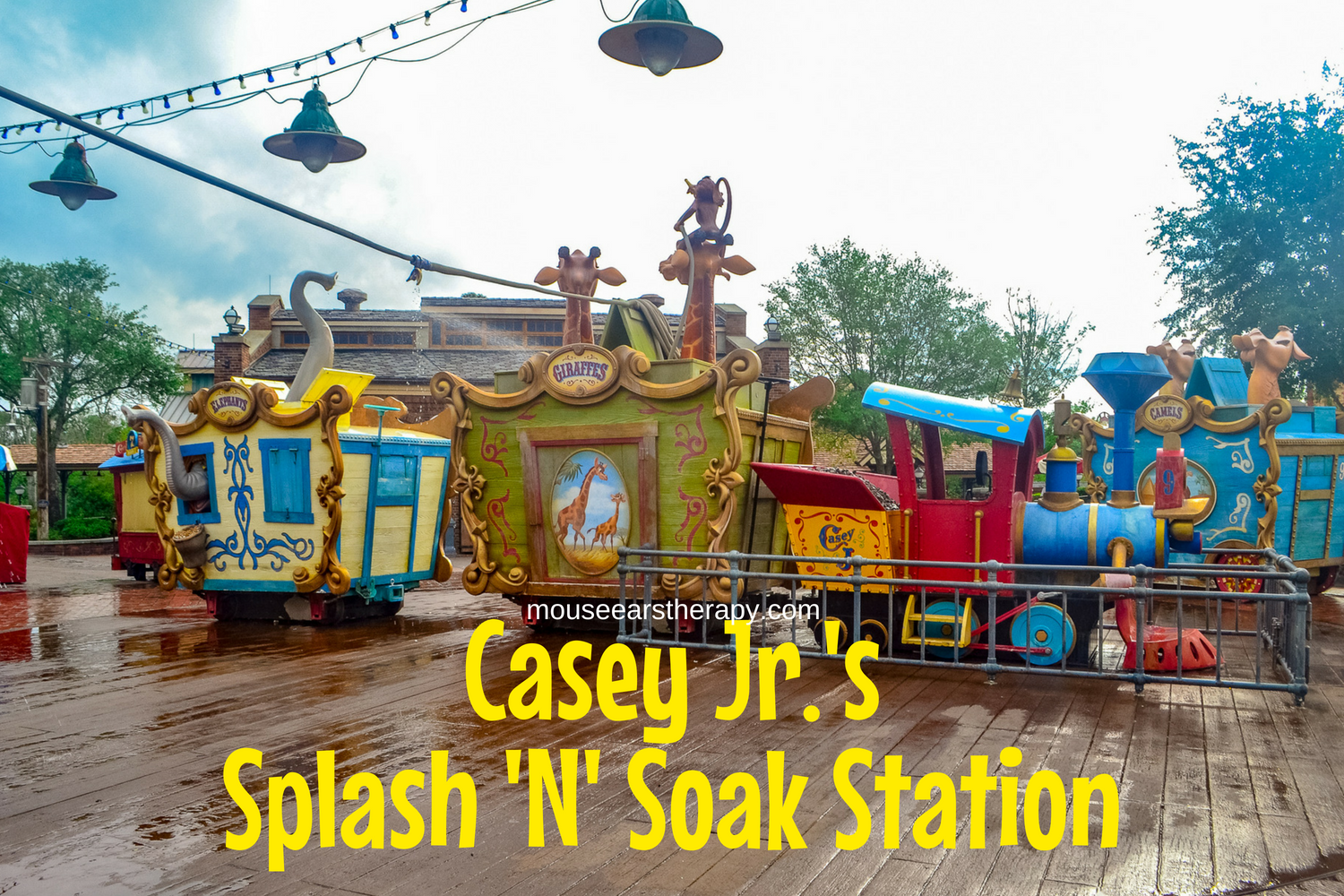 Sensory Break Area, Casey Jr.'s Splash and Soak Station in Fantasyland in Magic Kingdom. Train cars that shoot water for water zone.