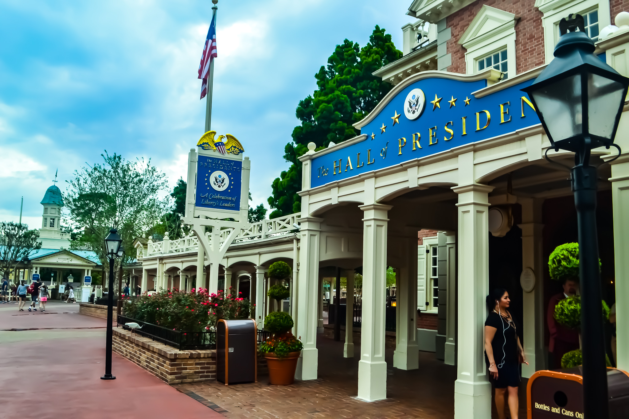 Entrance to Hall of Presidents, a sensory-friendly attraction in Disney's Magic Kingdom. 