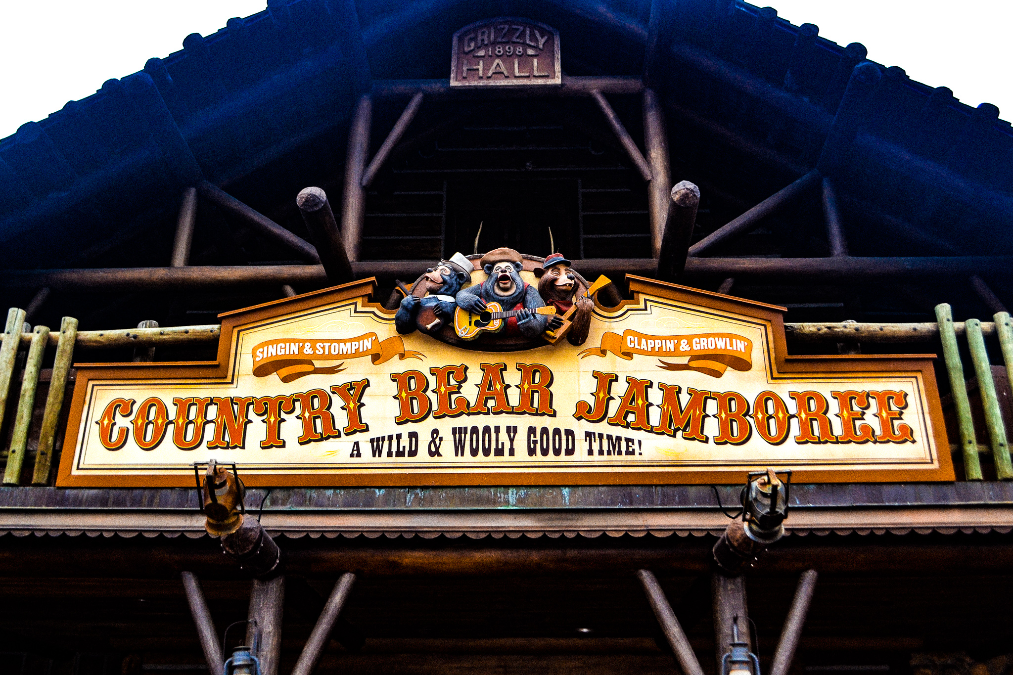 Entrance sign for Country Bear Jamboree, a sensory-friendly attraction in Disney's Magic Kingdom. 