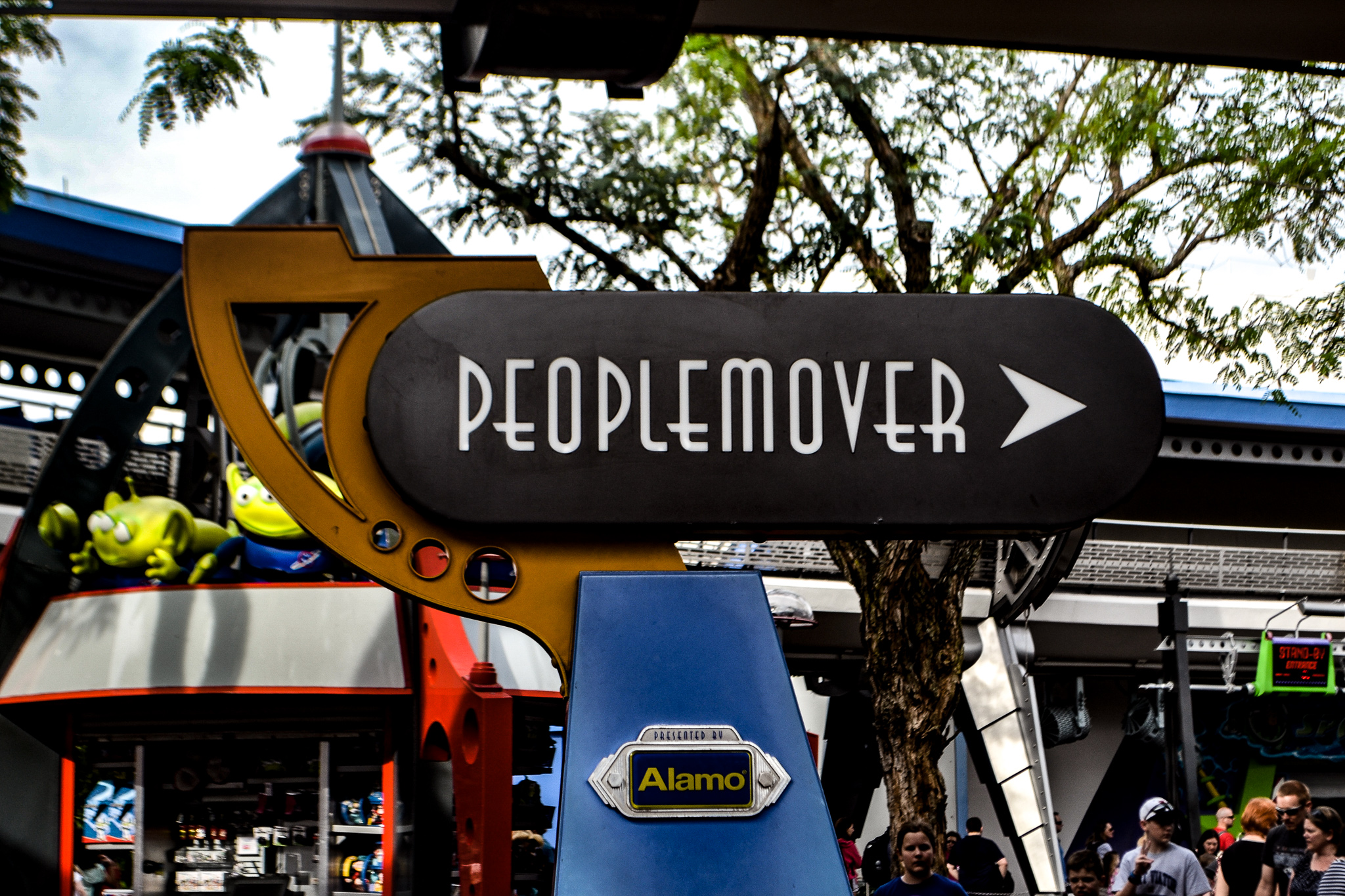 Entrance sign and track to the Peoplemove, a sensory-friendly attraction Disney's Magic Kingdom. 