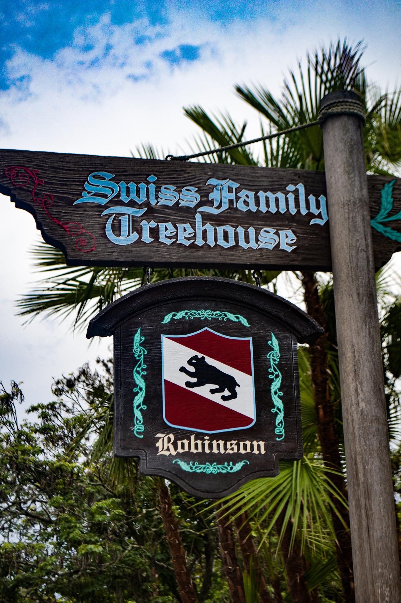 Entrance sign to Swiss Family Treehouse in Walt Disney World