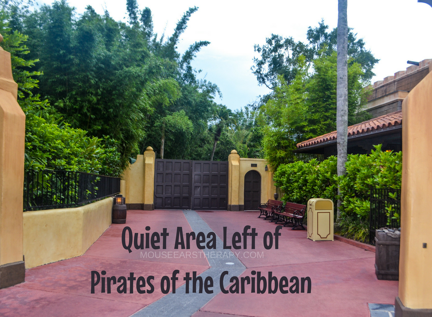 The quiet space left of Pirates of the Caribbean is a great sensory break area in Disney's Magic Kingdom