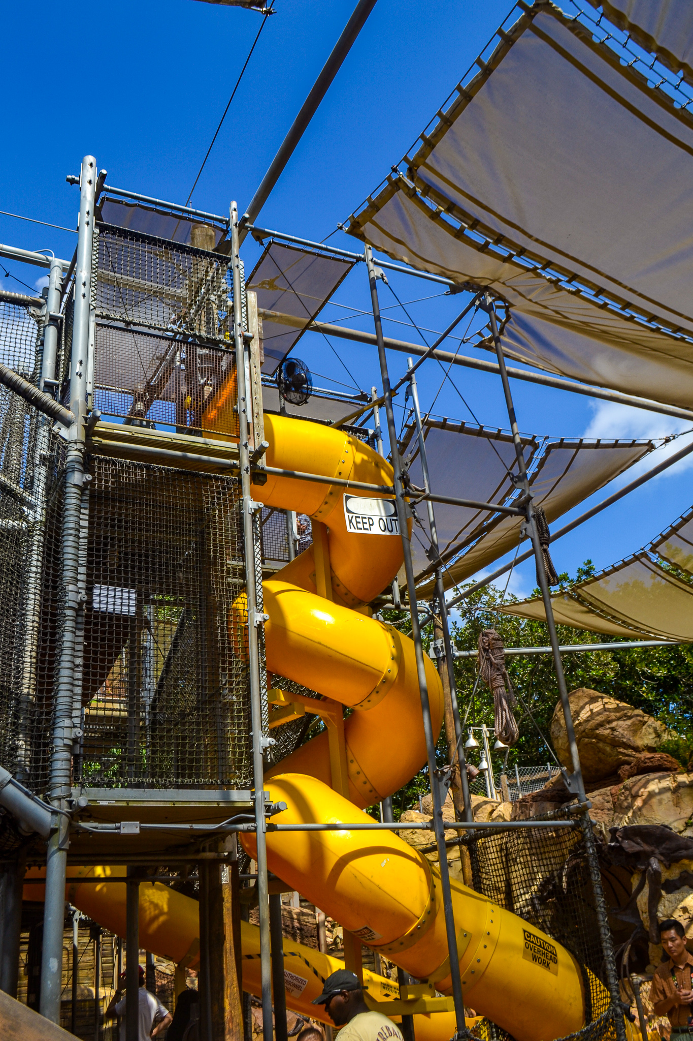 Tall, winding slide in the play area of the Boneyard in Animal Kingdom