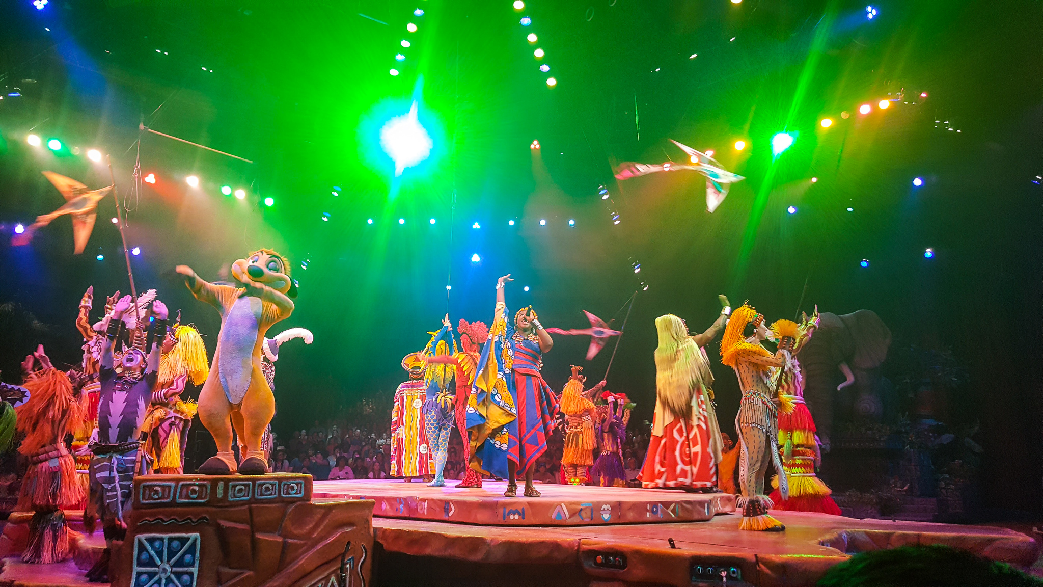Cast of Festival of Lion King Show in Animal Kingdom during final song